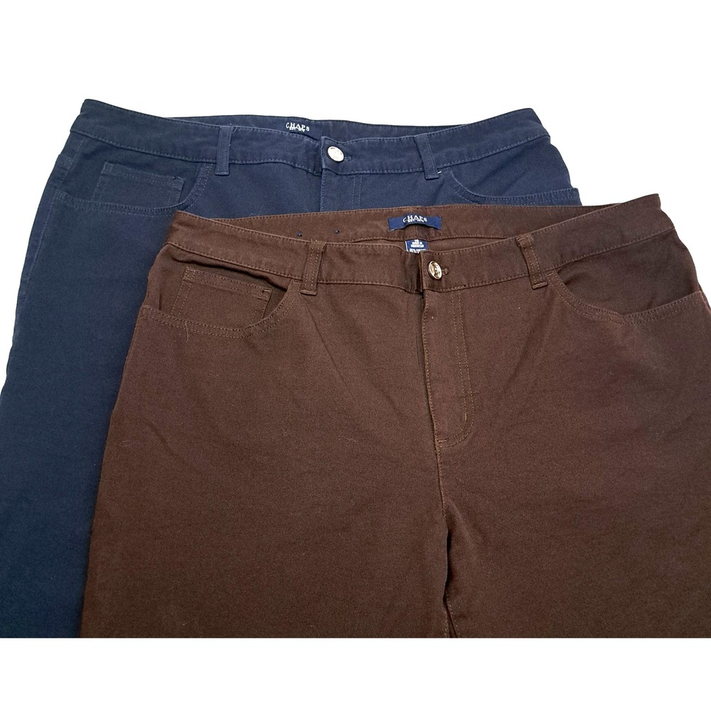 Chaps Chino Pants 2 Pair Women's 16 Stretch Brown Navy 38x30 Stretch Office